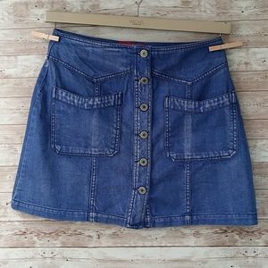 High waist button jean skirt A line